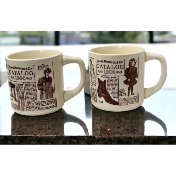 Sears Catalog Coffee Mug Cup Set Lot Vintage 1906 Advertising Ceramic Brown Gift - Picture 1 of 10
